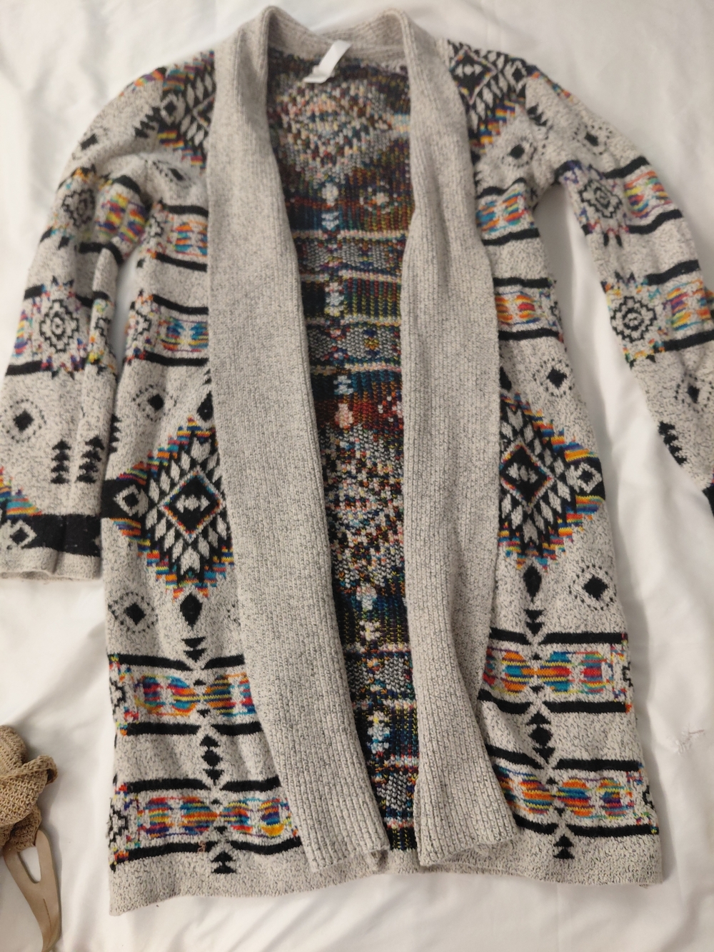 Mintee 16 Multicolor Geometric Open-Front Cardigan in Light Gray XL
